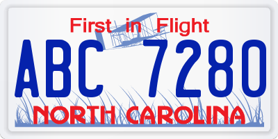 NC license plate ABC7280