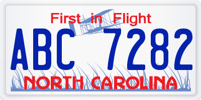 NC license plate ABC7282