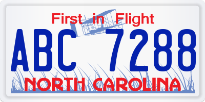 NC license plate ABC7288