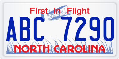 NC license plate ABC7290