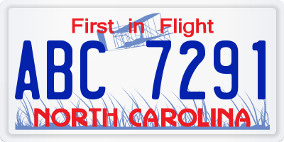 NC license plate ABC7291