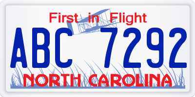 NC license plate ABC7292