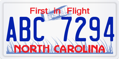NC license plate ABC7294
