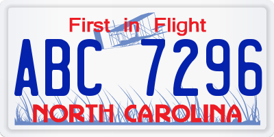 NC license plate ABC7296