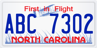 NC license plate ABC7302