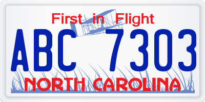 NC license plate ABC7303