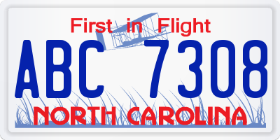 NC license plate ABC7308