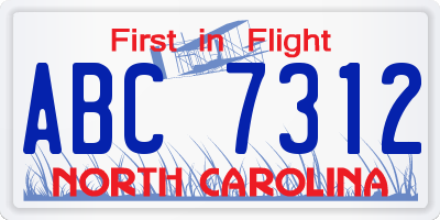 NC license plate ABC7312