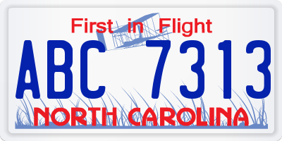 NC license plate ABC7313