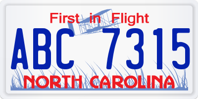 NC license plate ABC7315