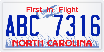 NC license plate ABC7316