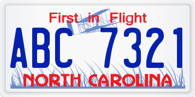 NC license plate ABC7321