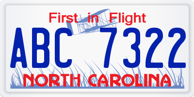 NC license plate ABC7322