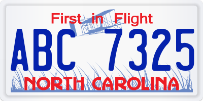 NC license plate ABC7325