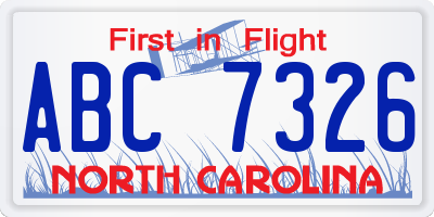 NC license plate ABC7326