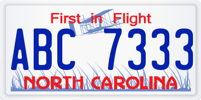 NC license plate ABC7333
