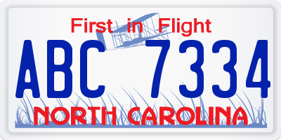 NC license plate ABC7334