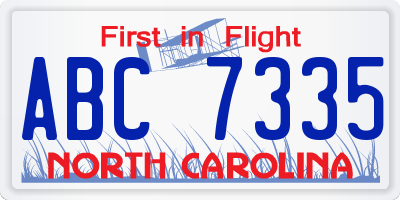 NC license plate ABC7335