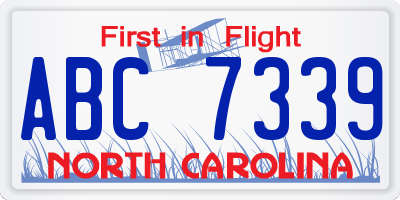 NC license plate ABC7339