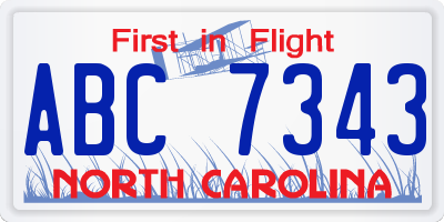 NC license plate ABC7343