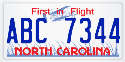 NC license plate ABC7344