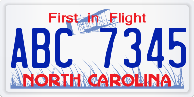 NC license plate ABC7345