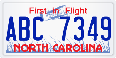 NC license plate ABC7349