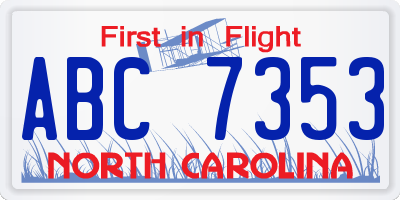 NC license plate ABC7353