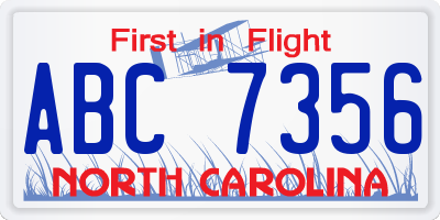 NC license plate ABC7356