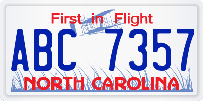 NC license plate ABC7357