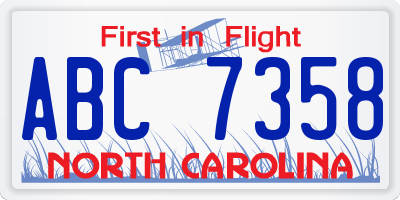 NC license plate ABC7358