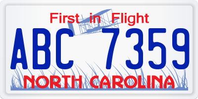 NC license plate ABC7359