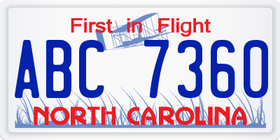 NC license plate ABC7360