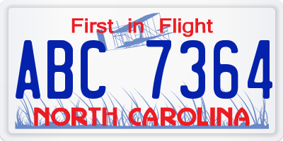 NC license plate ABC7364
