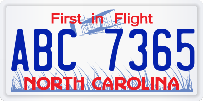 NC license plate ABC7365