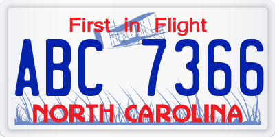 NC license plate ABC7366