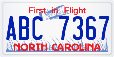 NC license plate ABC7367