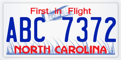 NC license plate ABC7372