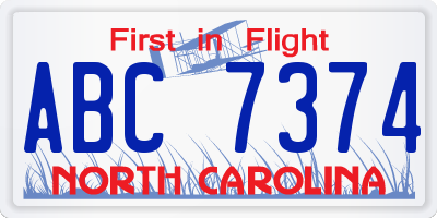NC license plate ABC7374