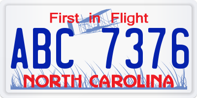 NC license plate ABC7376