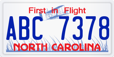 NC license plate ABC7378