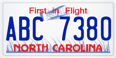 NC license plate ABC7380