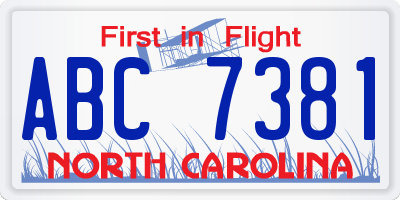 NC license plate ABC7381