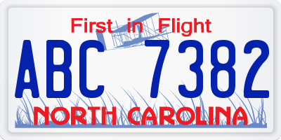 NC license plate ABC7382