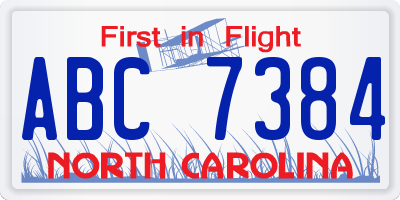 NC license plate ABC7384