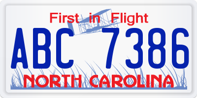 NC license plate ABC7386
