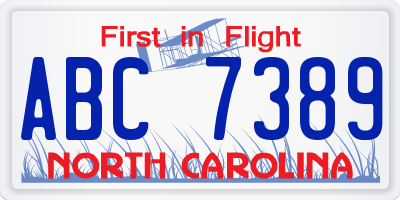 NC license plate ABC7389