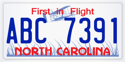 NC license plate ABC7391