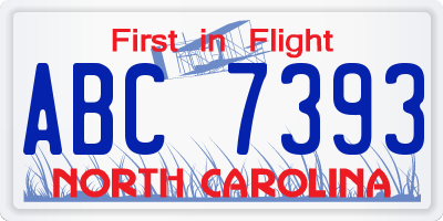NC license plate ABC7393