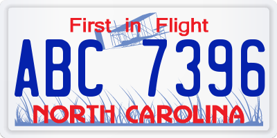 NC license plate ABC7396